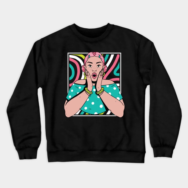 Chisme Queen Pop Art Portrait of Young Woman Gossip Vibe Crewneck Sweatshirt by SLAG_Creative